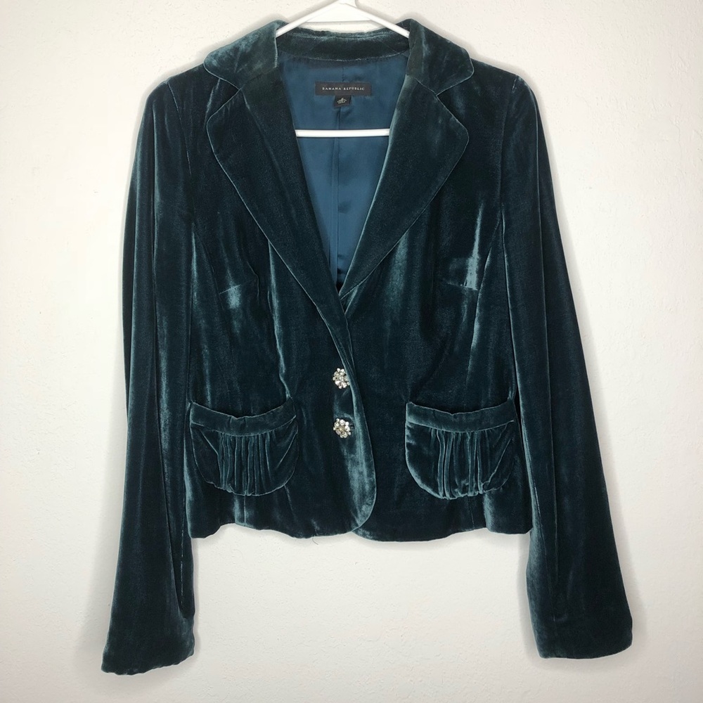 Banana Republic Teal Cropped Velvet Blazer